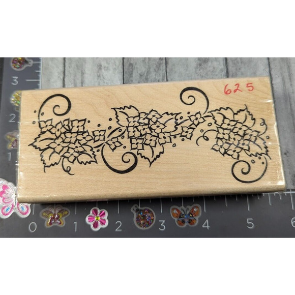 Denami Design Flower‎ Leafy Border Swirl Rubber Stamp Wood #E11 - Picture 1 of 3